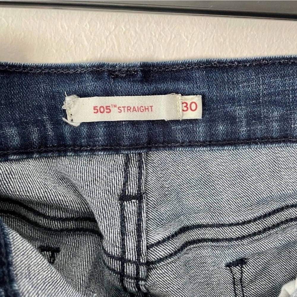 LEVI'S 505 Jeans Blue Straight Leg High Rise Mid Wash Stretch Denim Pants 30 - Picture 4 of 5